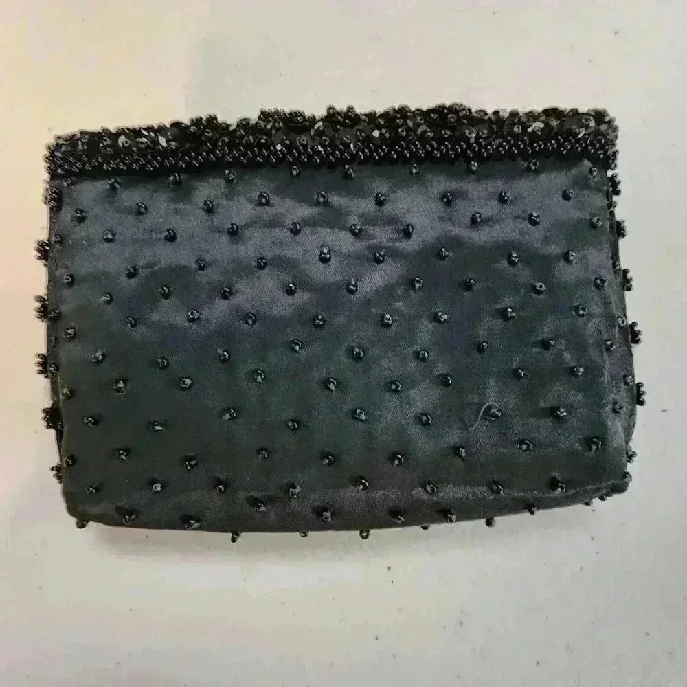 Vintage 1960's 1970's Black‎ Beaded Coin Purse Hand Made in Hong Kong - Picture 3 of 6